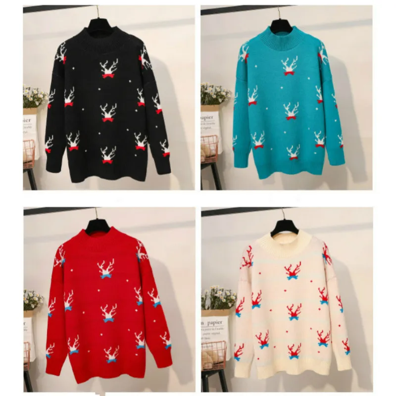 

Christmas Sweaters for Women 2020 Fashion Winter O Neck Warm Jumper Pullovers Casual Loose Elk Pattern Knitted Sweater Female