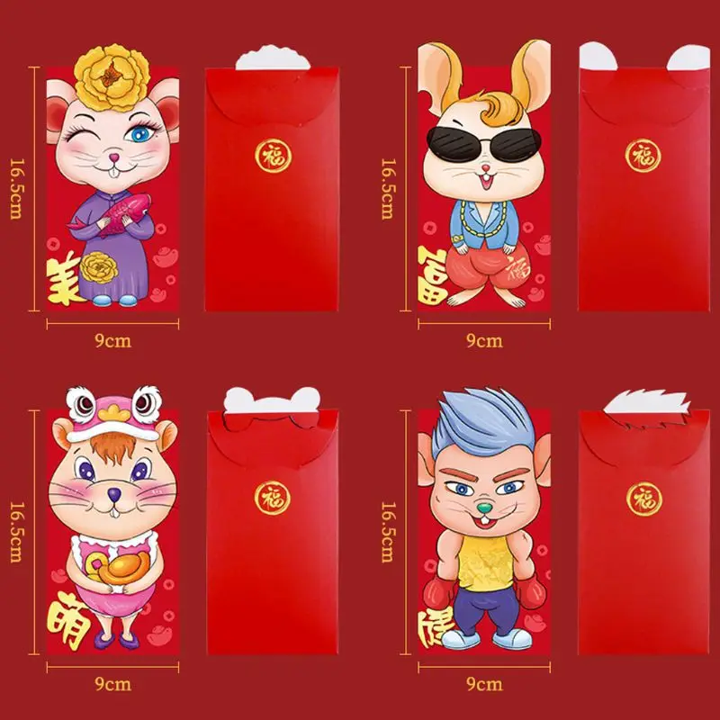 6pcs/set Chinese New Year Red Money Envelope Year of the Rat Cartoon Packet Bag High Quality and Brand New