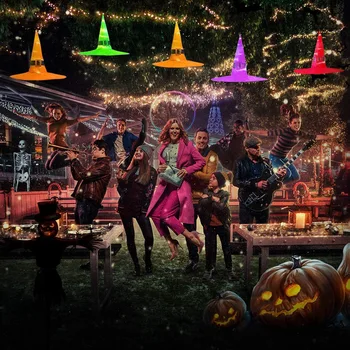 

8Pcs Halloween Decorations Led Lighted Witch Hats Hanging Glowing with Lights for Outdoor, Garden, Yard, Tree 1