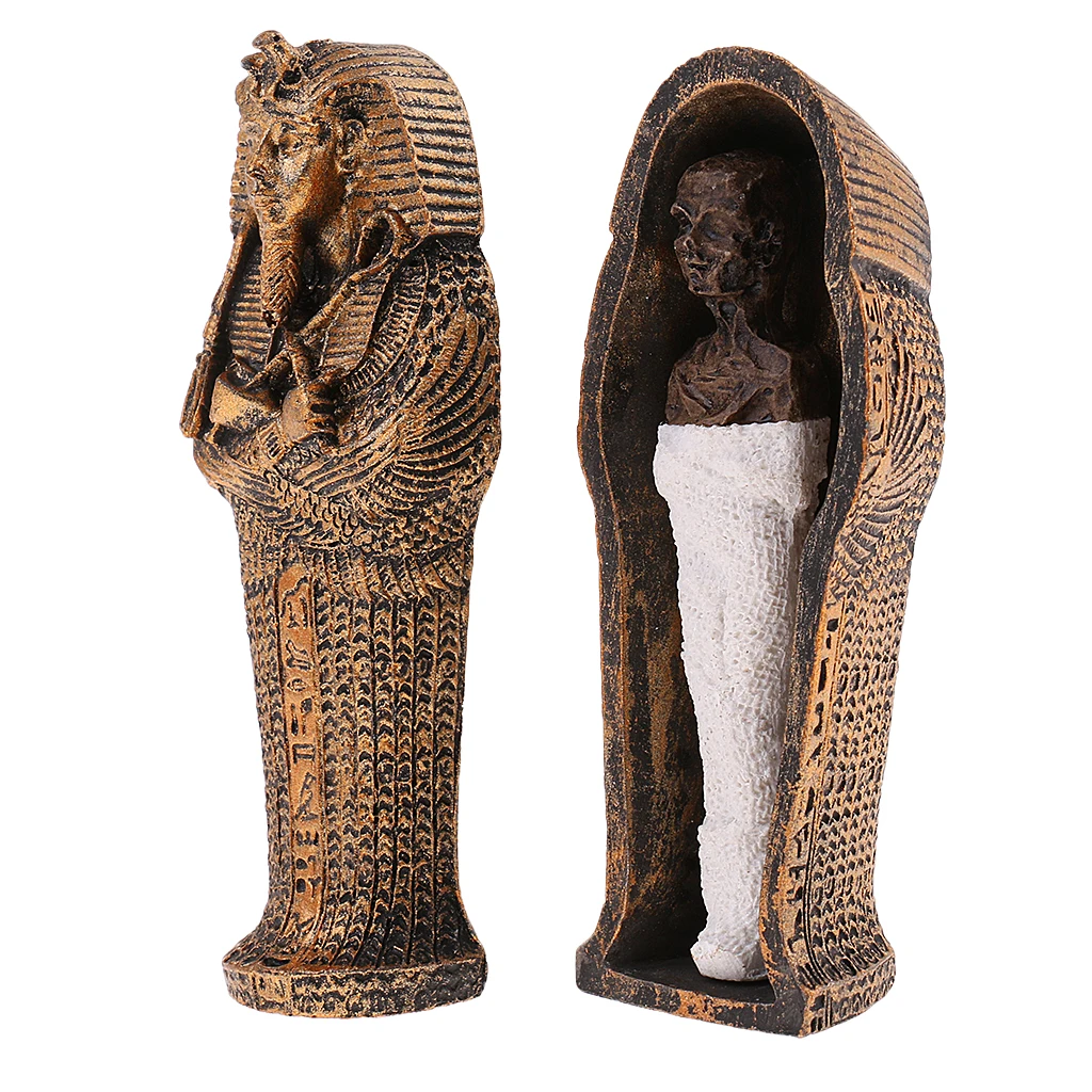 Oude Egyptische Egypte Doodskist Met Mummie Egypte Beeldje W/Doodskist Hars Standbeeld Miniatuur Craft Art Decor Collectible