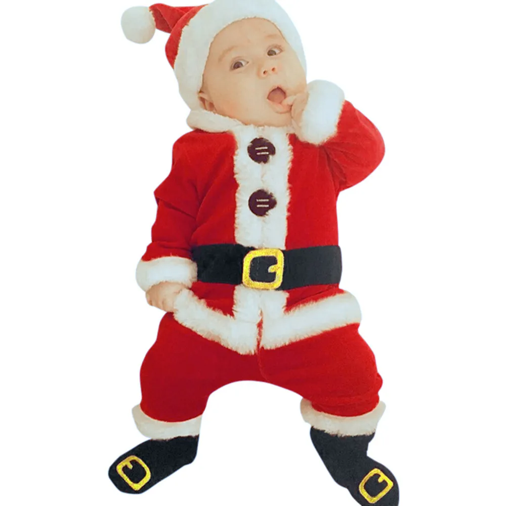 Комплект из 4 предметов, рождественские топы для малышей с Санта-Клаусом+ штаны+ шапка+ носки, костюм, одежда для маленьких мальчиков, боди для новорожденных, roupa infantil