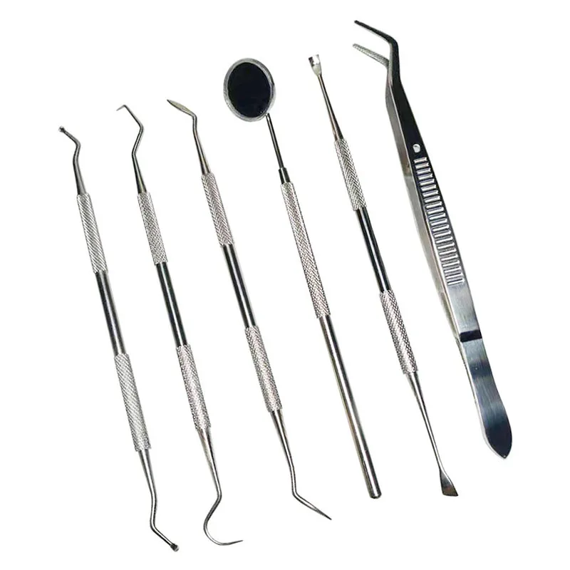 6 pcs/kit Teeth Cleaning Tools Stainless Steel Dental Scraper Probe Hygiene Set Mouth Mirror Tweezers Dentist Family Oral Care