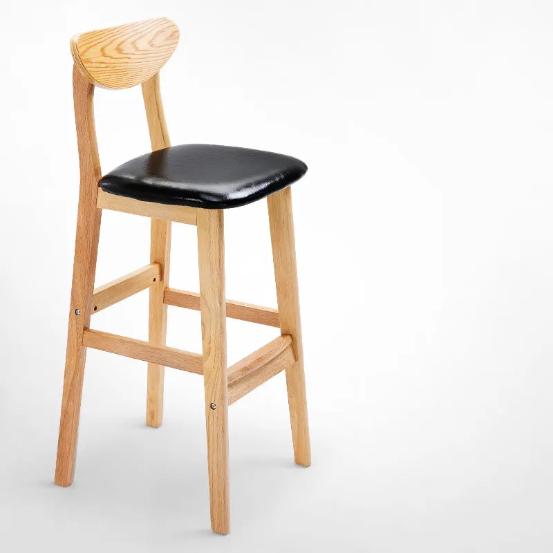 Барный стул с высокой спинкой высокий стул масло воск кожаный стул с обивкой твердой древесины Удобная подушка легко установить несколько вариантов - Цвет: Soft Cushion