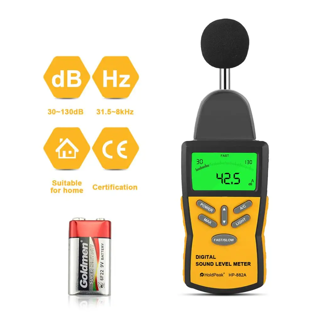 

Digital Sound Level Meter,HP-882A Noise Level Meter,Digital Decibel Meter with LCD Backlight/Max Hold,/Sensitivity Adjustment