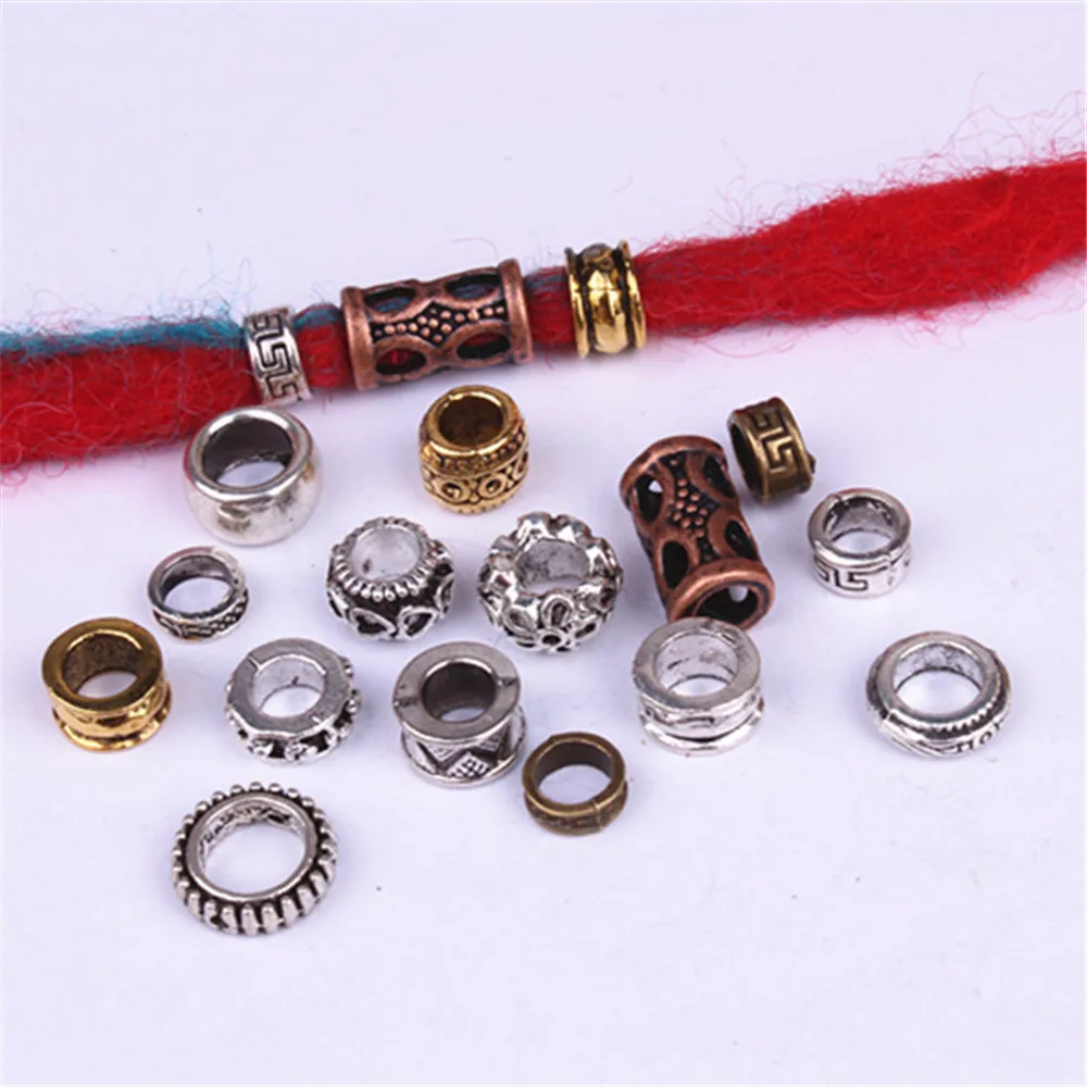 Beard Braid Dreadlock Hair Silver Jewelry Rings-Tube 6mm Metal 10PCS 15-Style Inner-Hole