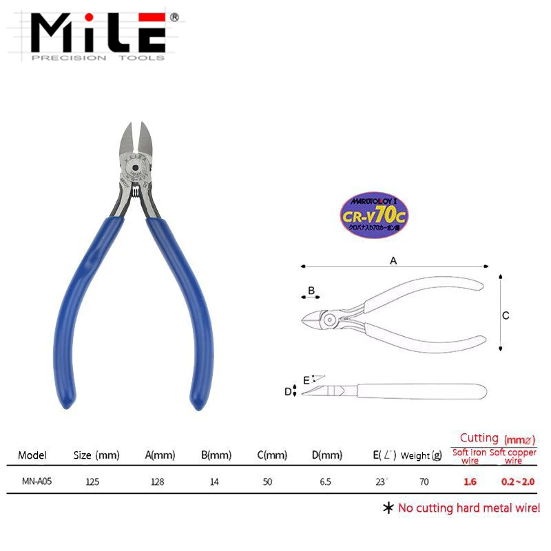 

MILE Mini Pliers Wire Cutting Tool Electronic Diagonal Plier Soft Copper 125mm