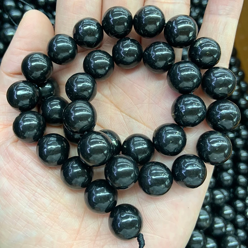 4-16mm Natural Russia Shungite Stone 15'' Round DIY Healing Loose Beads For Jewelry Making Women Men Beads Bracelet Necklace