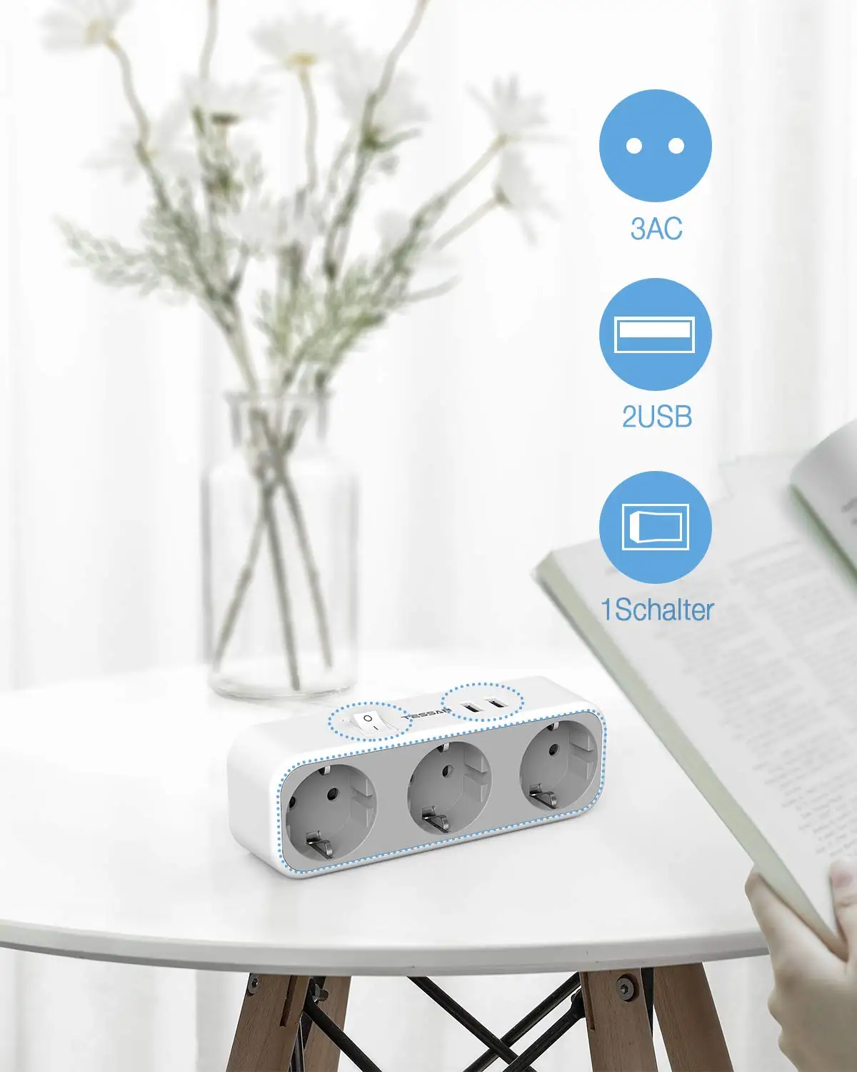 Enchufe USB, 7 en 1 Cubo Ladron Enchufes Triple con 3 Tomas de CA (4000W),  3 USB y 1 Tipo C, Cubo Enchufe Multiple con Interruptor, Regletas Enchufes  1.5m para Hogar Oficina : : Electrónica