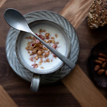 

Japanese style espresso coffee cup saucer coarse pottery afternoon teacup dish set drinkware