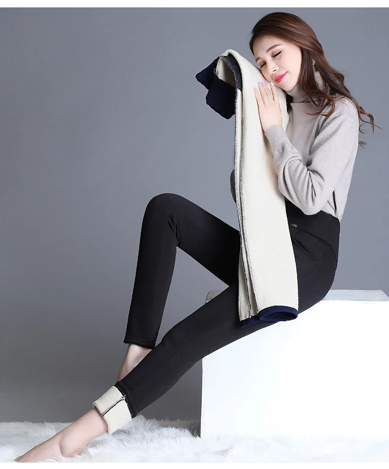 winter warm pants for women high waisted black pants women's fleece wool trousers Casual Skinny Stretch Leggings Solid Female