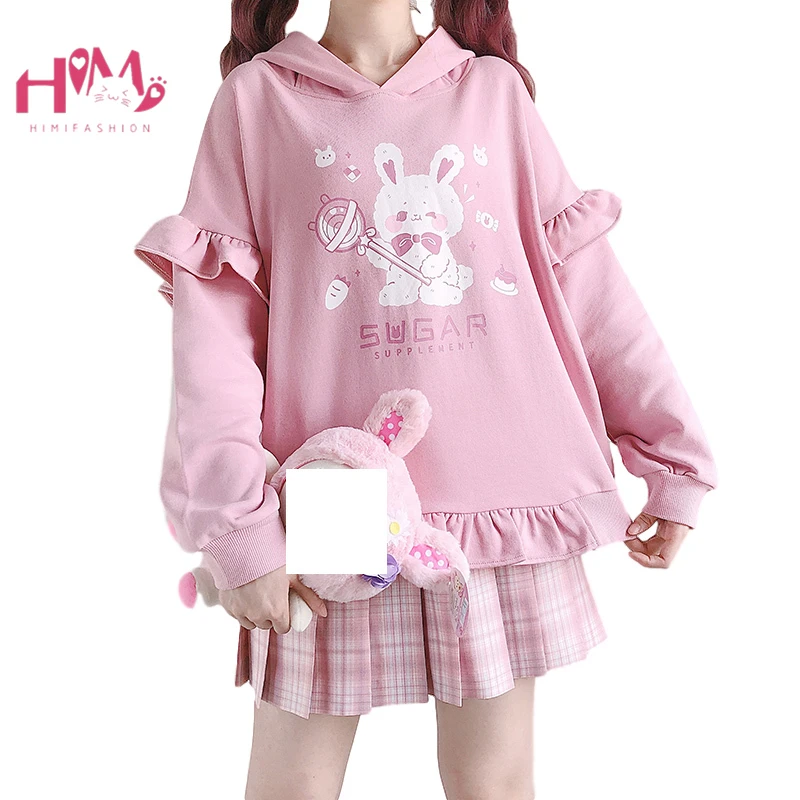 T-519 Manga Girl Sweet Bunny Pastel Goth Lolita Pullover Sweatshirt Kawaii Süß