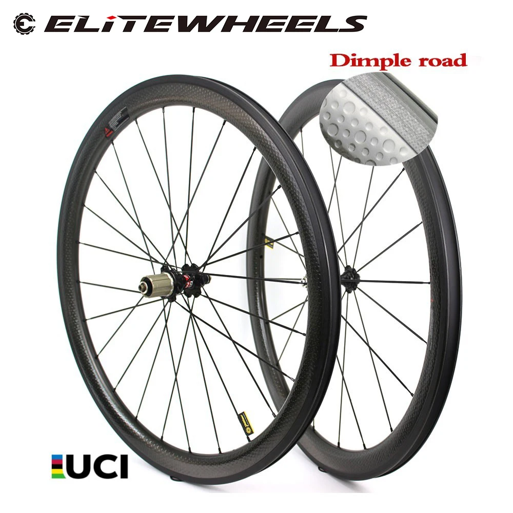 ELITEWHEELS 700C Road Wheel Dimple Carbon Bike Wheelset Tubular / Clincher 45mm With Novatec J