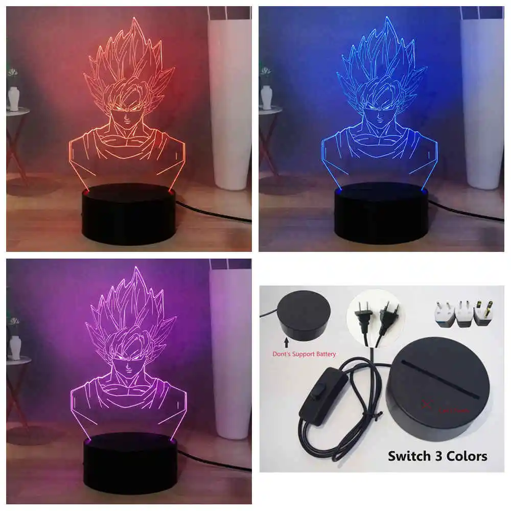 Switch 3 colors Новинка, светодиодный ночник с драконом, для детей, Сон Гоку, RGB, 7 цветов, настольная лампа, креативная прикроватная лампа, подарок на день рождения - Испускаемый цвет: Switch 3 colors