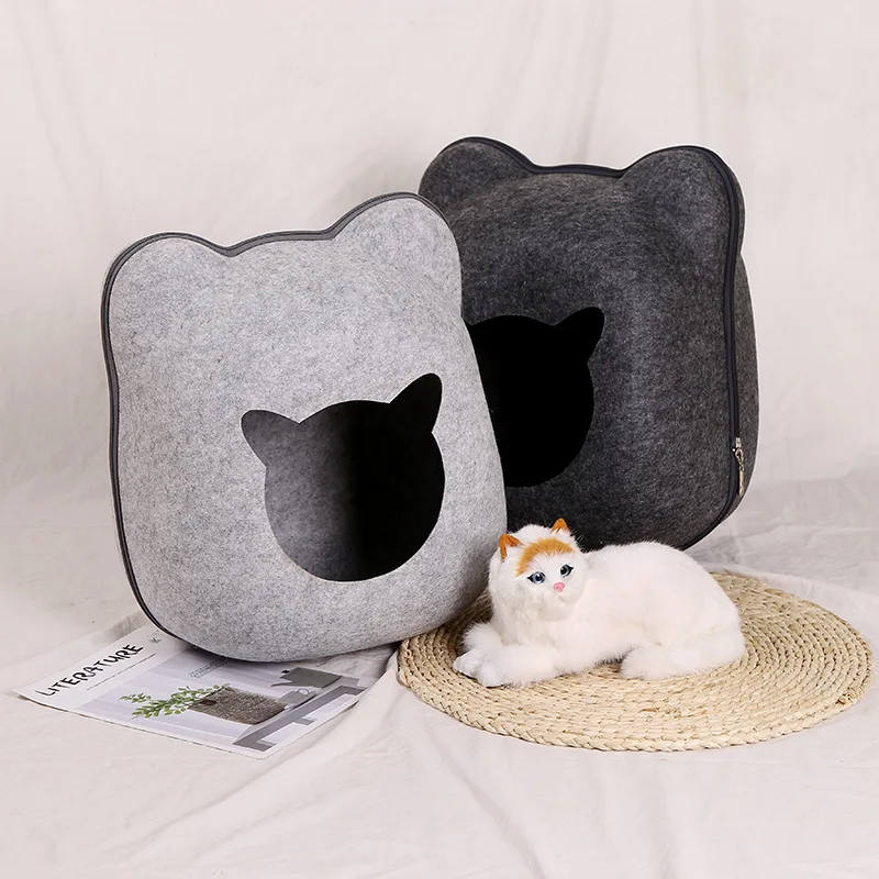 Лежанка для питомца кошки пещера спальный дом гнездо питомник фетровая ткань на молнии корзина для кошек кровать для питомца коврик подушка для кошек