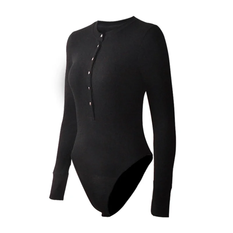 Women  Long-sleeved Crater Knit Button Bottoming Shirt Cotton Solid Color Bodysuit corset bodysuit