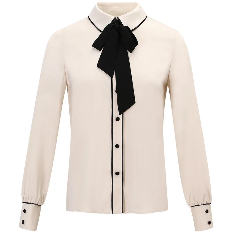 Hot sale2019 Winter New womens tops and blouses Bow tie lace up lapel Full sleeveFashion casual Plus cashmere warm Patchwork top - 4.00049E+12