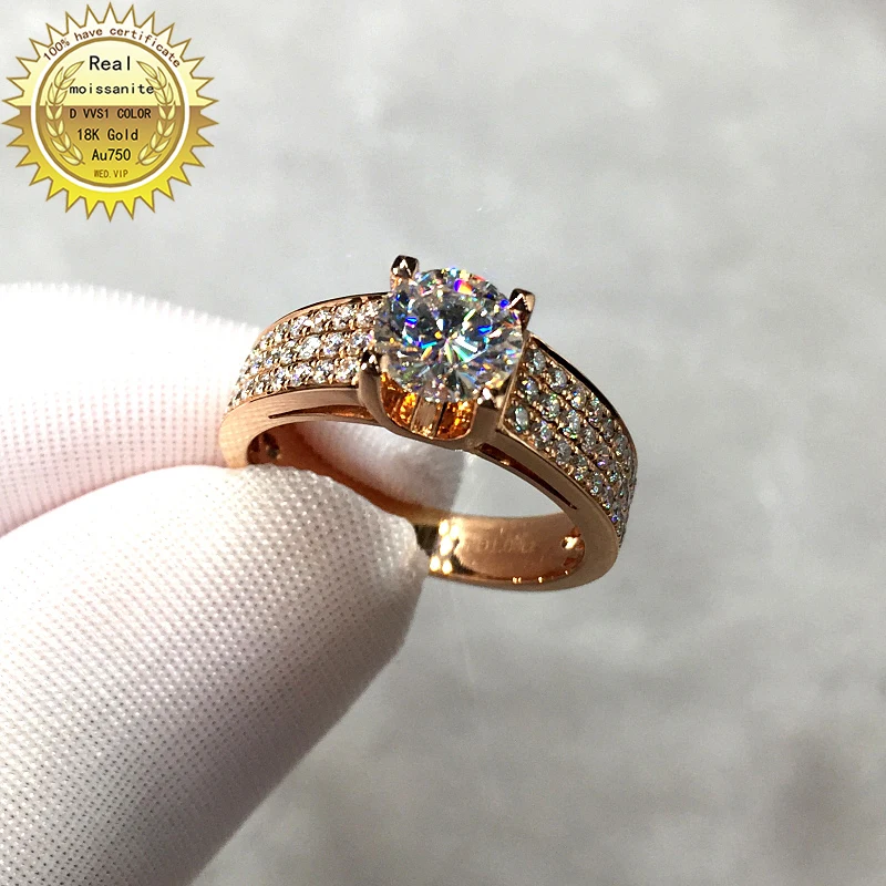 

100% 18K золото 2ct Муассанит бриллиантовое кольцо D Цвет VVS с национальным сертификатом 07