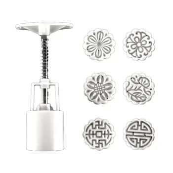 

25g Mooncake Barrel Mold with 6pcs Flower Stamps Hand Press Moon Cake Pastry DIY 95AA