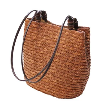 

Knitted Straw Bag Summer Bohemia Fashion Women Handbags Stripes Shoulder Bags Beach Bag Big Tote Bags(Brown)