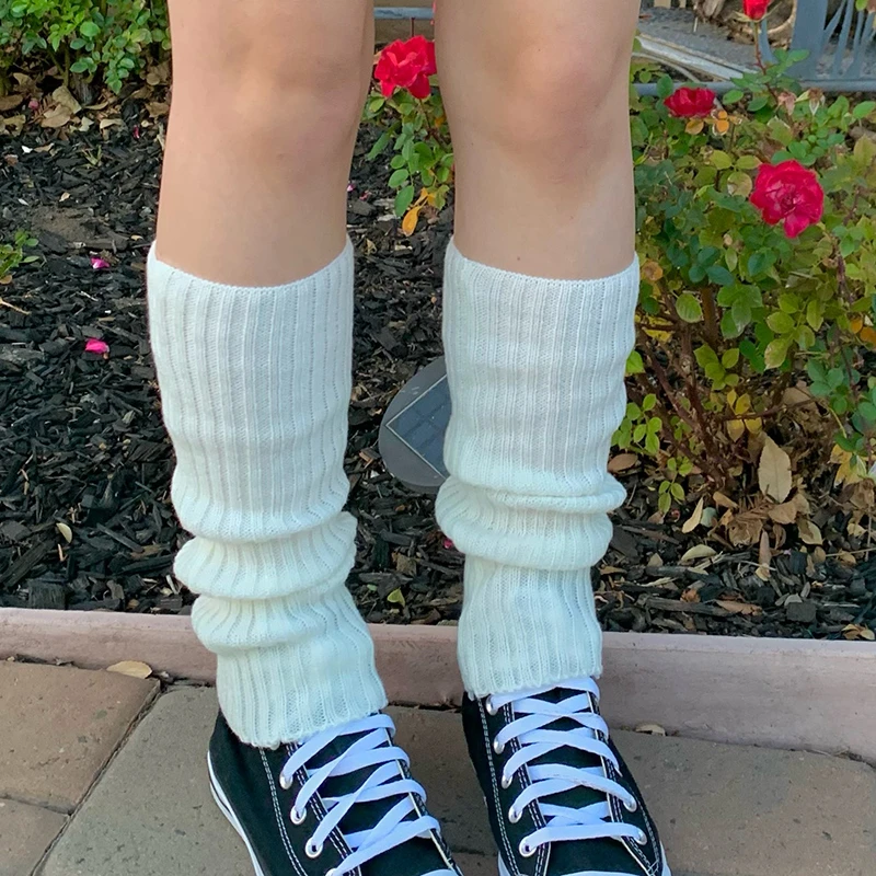 Calentadores de pierna de punto mujer, medias rodilla de estilo suelto, botas cálidas, Punk, calcetines largos de punto de color negro sólido|Calientapiernas| AliExpress