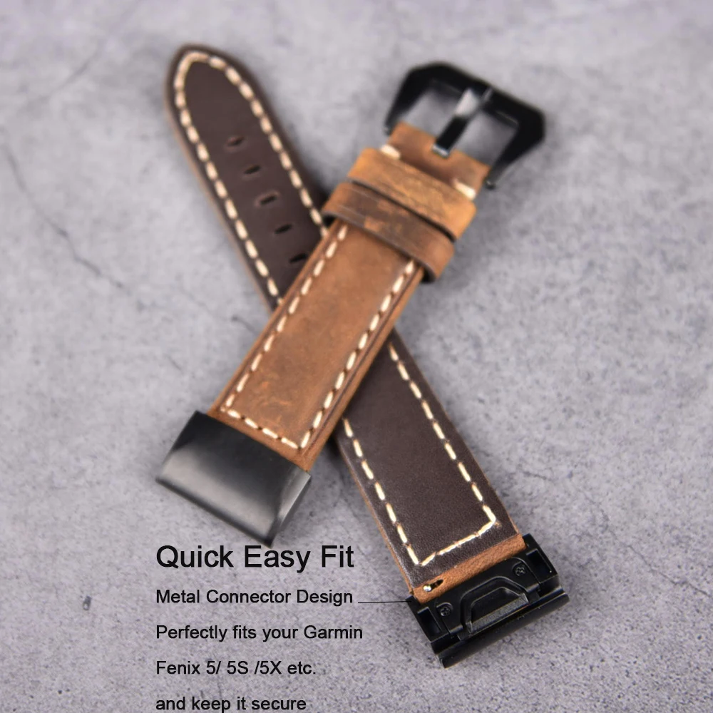 20 мм 22 мм 26 мм ремешок из натуральной кожи для часов Garmin fenix 5 5S 5x ремешок для Garmin Forerunner 935 винтажные браслеты