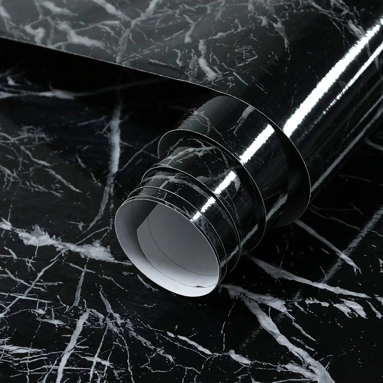 Black Marble Wallpaper Vinyl  Waterproof Self-adhesive Used For Desktop , Counter, Bathroom, Kitchen, Background Wall Decoration