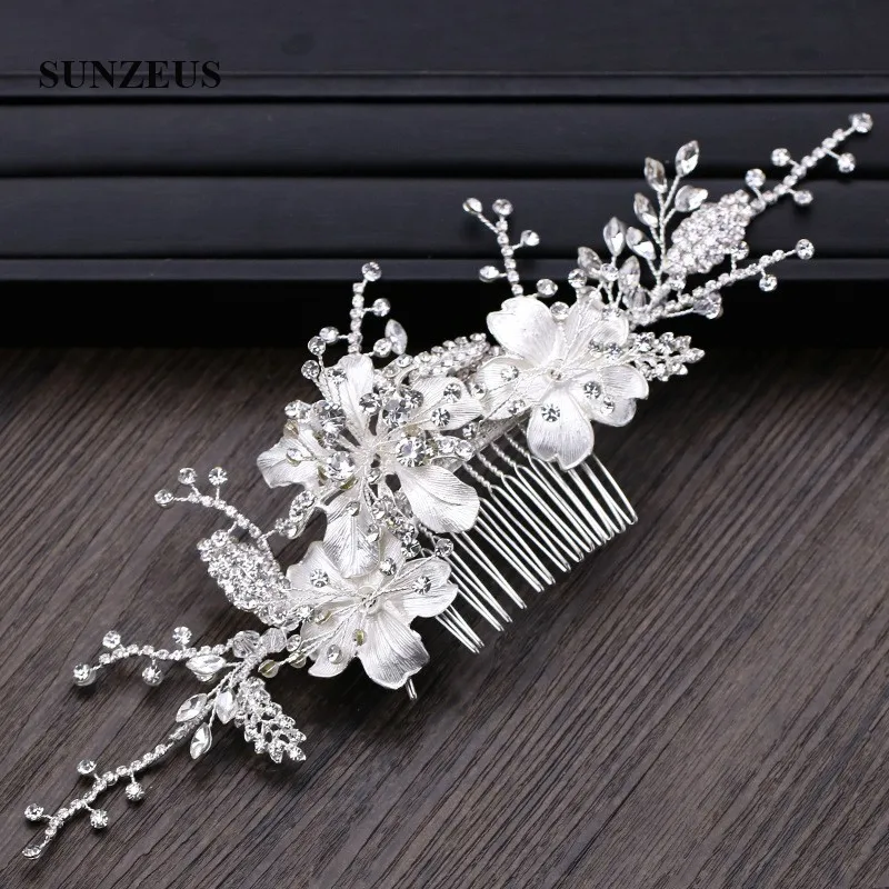 Серебряные металлические цветы свадебные гребни 2019 кристаллы листья свадебные головные уборы новые аксессуары для бракосочетания