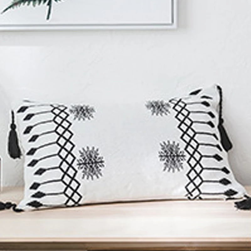30x50cmLumbar pillow Горячее трикотажное одеяло, чехлы и подушки, чехол для спинки, Скандинавское мягкое простое черно-белое одеяло с кисточками без ядра, домашнее украшение - Цвет: 30x50cmLumbar pillow