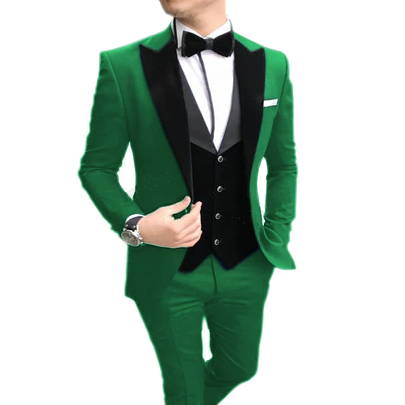 2023 Men Suits 3 Pieces Casual Slim Fit Black Notch Lapel Best Man Tuxedos For Wedding Party Suit (Blazer+Vest+Pants)