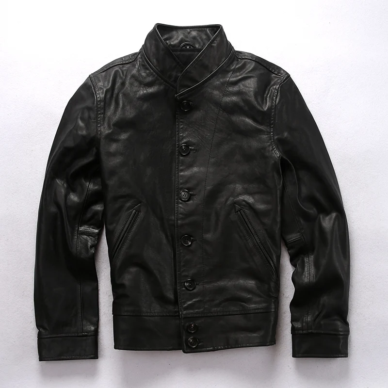Promotion ST550 Read Description! Asian size men's genuine leather jacket motorcycle slim vintage leather cossack jacket