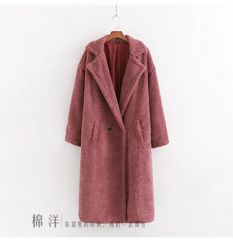 Pink Женское пальто из искусственного меха, осенне-зимняя меховая куртка, Кашемировое длинное плюшевое пальто большого размера, плюшевое теплое пальто, Женское пальто из меха ягненка - Цвет: Pink