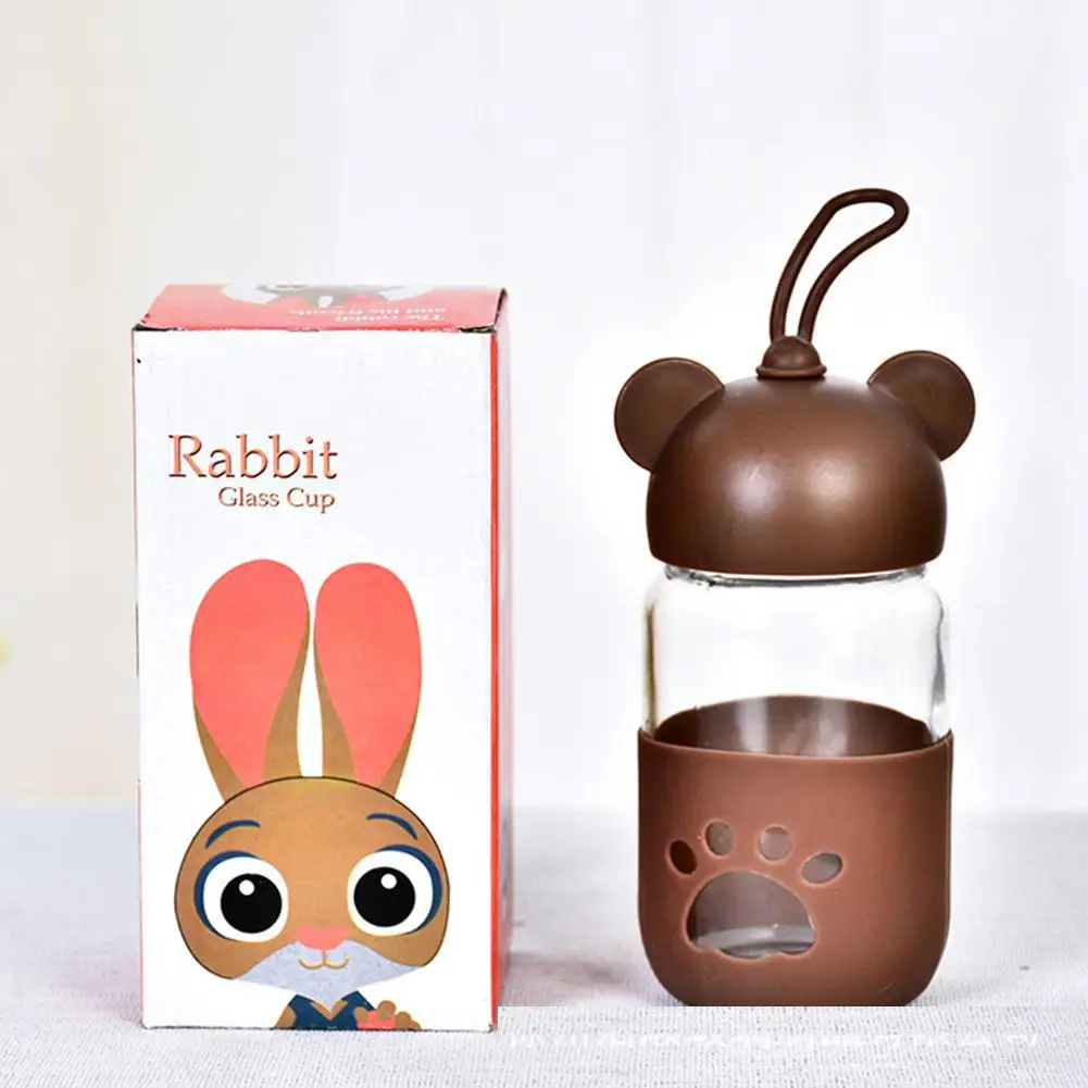 Chocolate color Studyset для маленьких детей портативная милая форма медведя из мультфильма прозрачная стеклянная чашка для улицы - Цвет: Chocolate color
