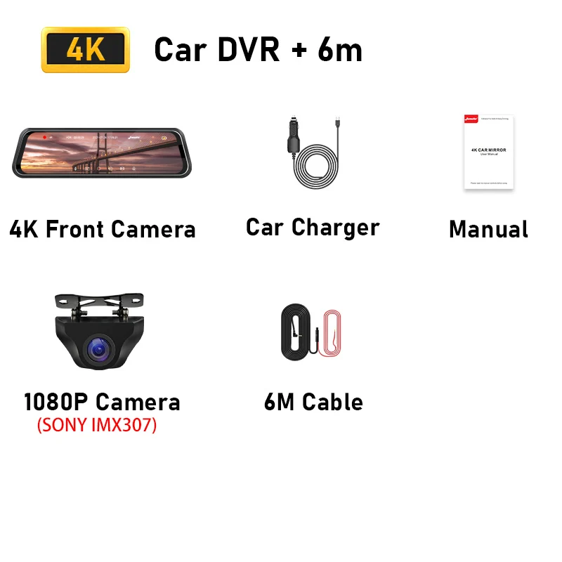 Jansite 10" 4K UHD Car DVR Video Recorder Mirror Touch Screen Built-in HDR 3840X2160P Dashcam Registrars IMX307 Driving Recorder rear view mirror reverse camera DVR/Dash Cameras