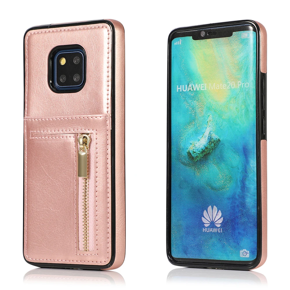 Rose Gold Ретро Кожаный чехол для huawei mate 20 pro с отделениями для карт, силиконовый мягкий Bac чехол для телефона для huawei p30 lite с бумажником на молнии - Цвет: Rose Gold