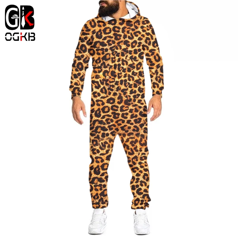 

OGKB Women 3D Leopard Printed Loungewear Pajamas Unisex Loose Hooded Zipper Open Sleepwear Onesies For Adult Jumpsuits Wholesale