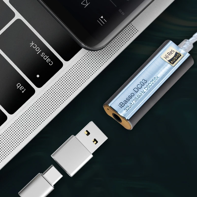 New iBasso DC03 HiFi Decoding Headphone Amplifier Type C Dual DAC 3 5mm silver and black color