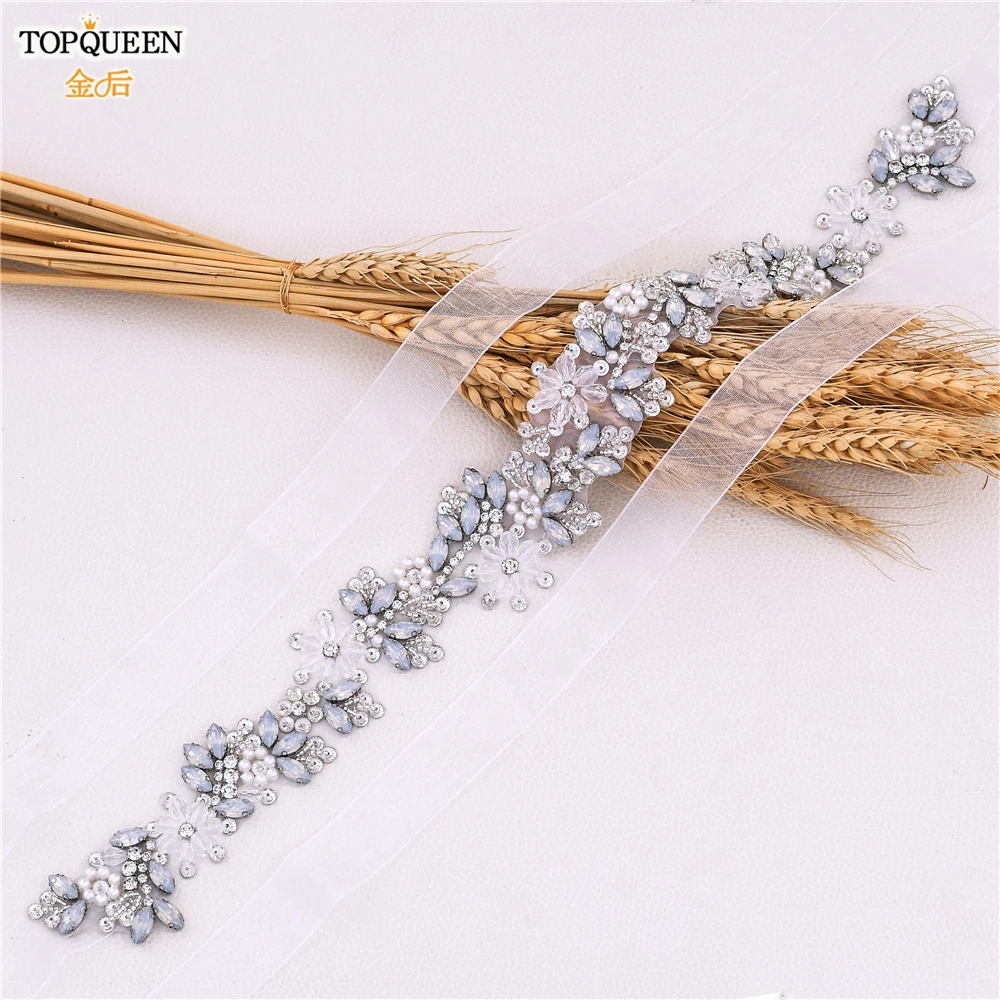Bridal Waistband Bridal Dress Decoration TOPQUEEN S434 Wedding Belt Woman Clear Crystal Opal Cristal for Evening Party Dresses Ladies Bride Organza