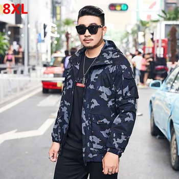 

Jacket men's spring and autumn large size jacket thin section trend hooded plus size camouflage coat men's fat