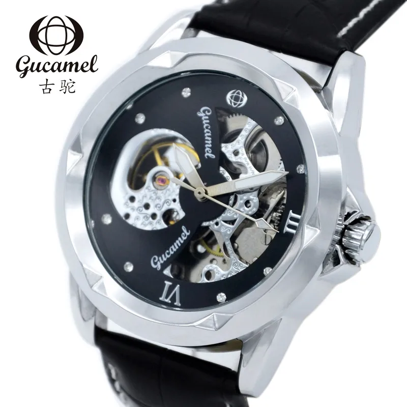 

GUCAMEL Fashion Brand Watch Mens Automatic Mechanical Wristwatch Luxury Male Clock Leather Strap Men Watch Relogio Masculino