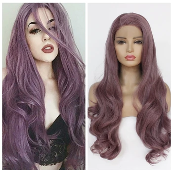 

Purple Body Wave Lace Wig Color Long Synthetic Hair Wigs Side Part Heat Resistant Fibers Glueless Synthetic Lace Front Wigs