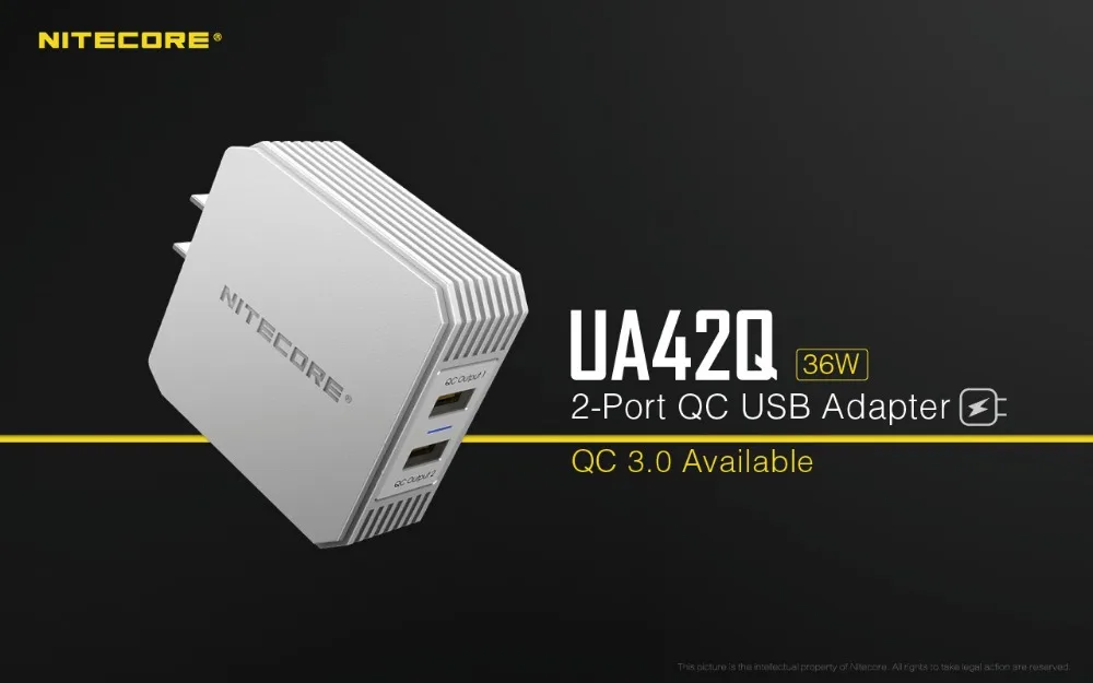 NITECORE UA42Q 2-Порты и разъёмы QC USB адаптер 36 Вт QC 3,0/2,0 доступны двойной Порты эффективный высокоскоростной зарядный адаптер