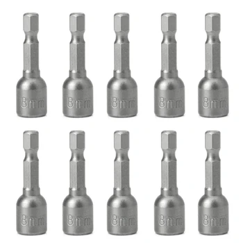 

10 Pcs Magnetic Nut Driver Set 8mm 5/16" Socket Adapter Hex Drill Bit