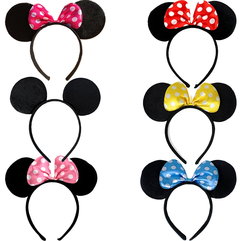 6pcs/lot Red Pink Bows Minnie color Rosa Ear Headband Baby Hair Accessories Kids Birthday Party Halloween Supplies Party decor