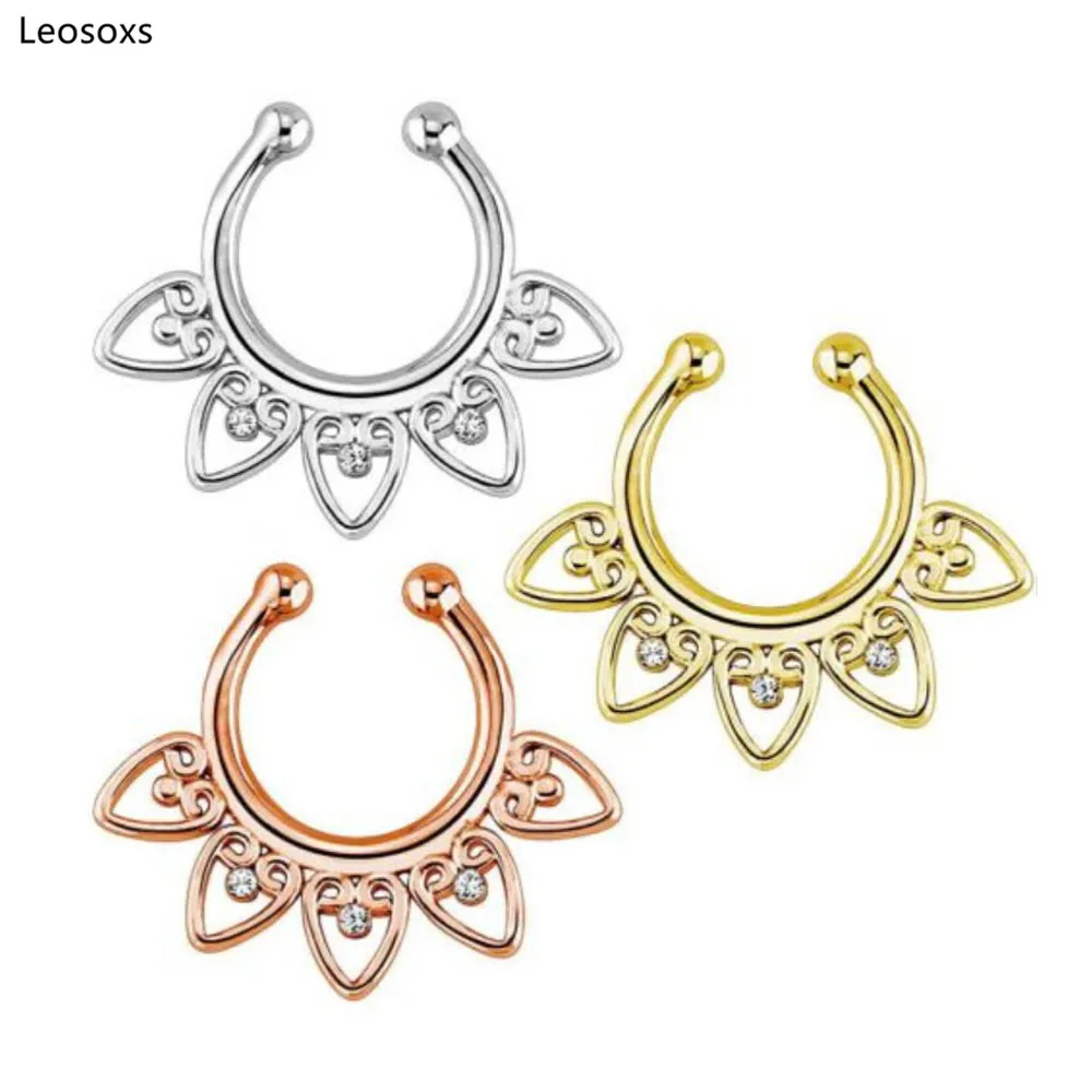 Leosoxs 2pcs European and American Stainless Steel Jewelry Personality Nasal Partition Nose Ring Tapered False | Украшения и