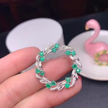 Грация круглые ветви натуральный зеленый изумруд брошь кулон натуральный драгоценный камень кулон два использования S925 серебро девушка леди вечерние ювелирные изделия