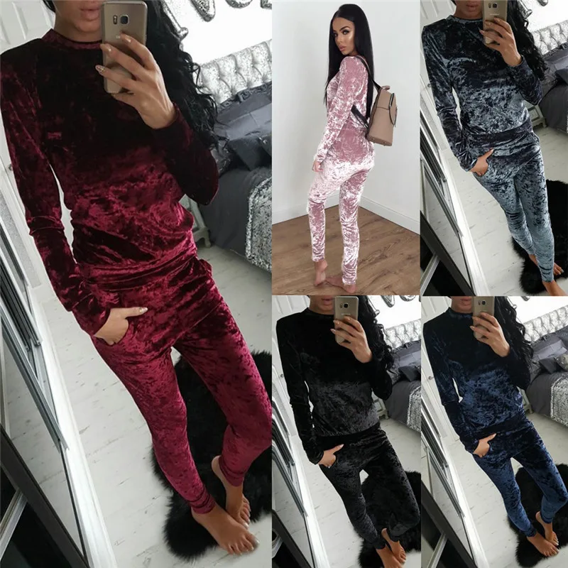 Women Autumn Long sleeved High Collar Two peice sets Sequin Tracksuit Solid Color Warm Clothes | Женская одежда