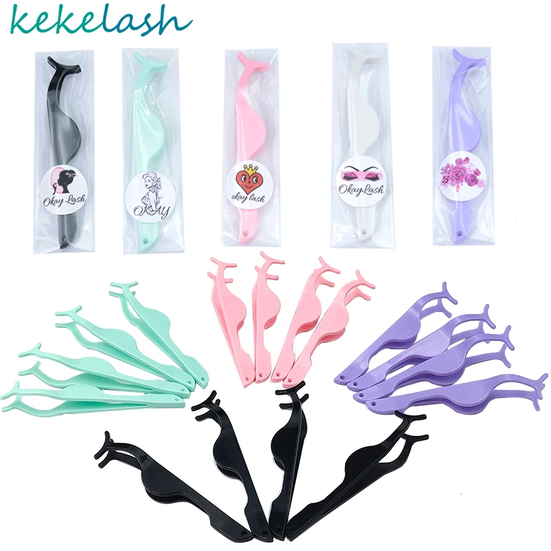 

50Pcs Wholesale Custom Logo False Eyelash Tweezers Individual Package Pink Cilia Pincers Lash Applicator Clip Makeup Tools