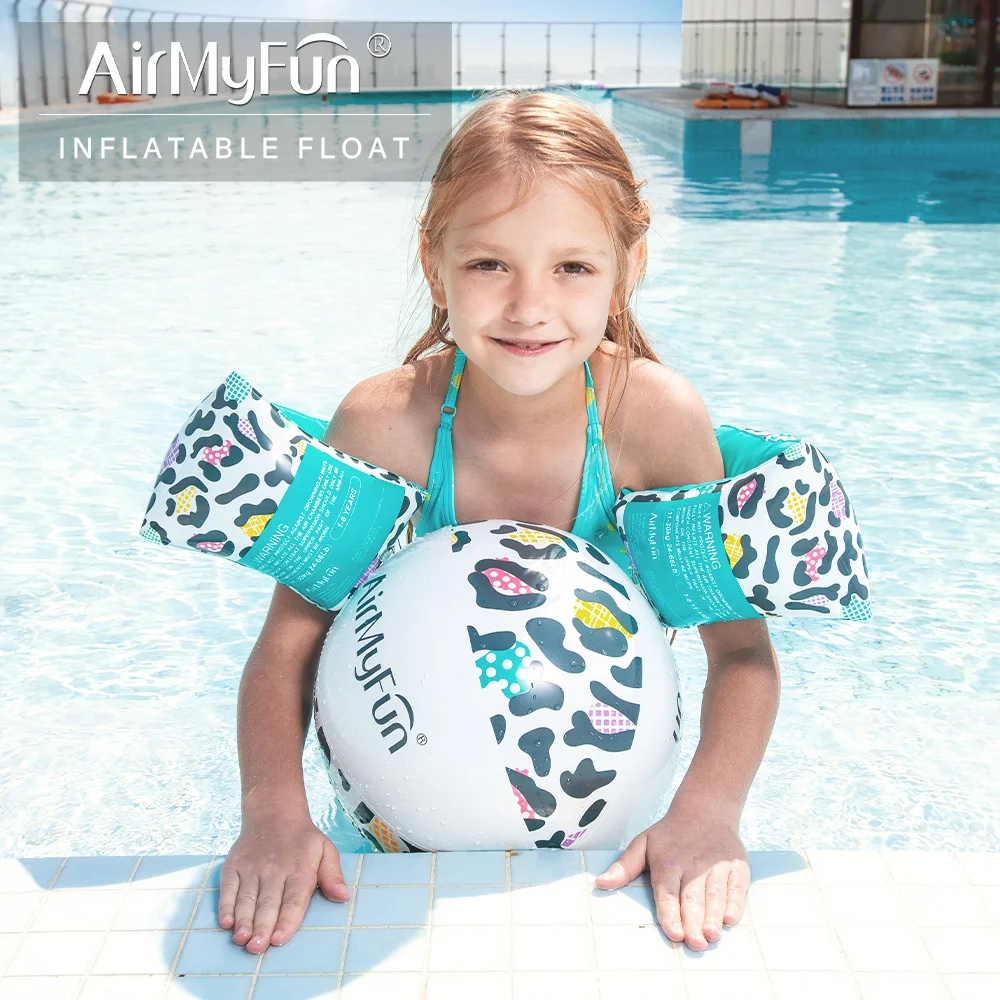 AirMyFun Inflatable Leopard Pool Float Set, Pool Floats Sports with Leopard Arm Bands Leopard