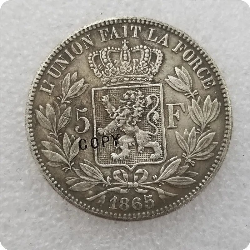 1865 Бельгия 5 франков монет км № 24 копия памятных медаль коллекционные