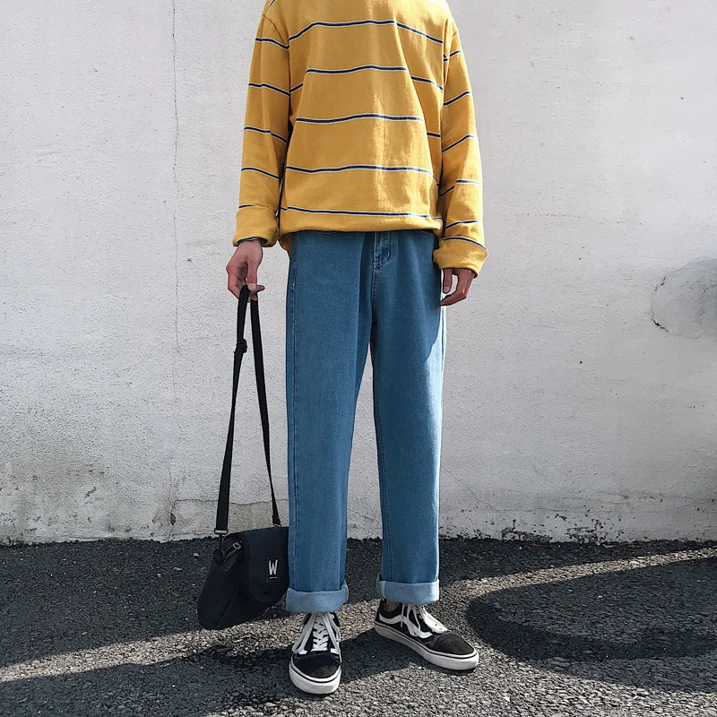 

Large Size Hong Kong Style Casual Jeans Simple Versatile Loose-Fit Straight-leg Pants Trousers Pendant Sense Loose Pants NK